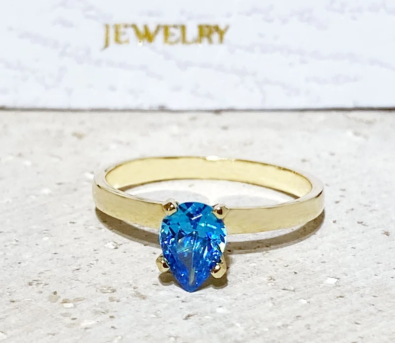 Morganite Gemstone Rings with Rose Gold AccentsBlue Topaz Ring - December Birthstone - Solitaire Ring with Pear-Shaped Blue Topaz Gemstone