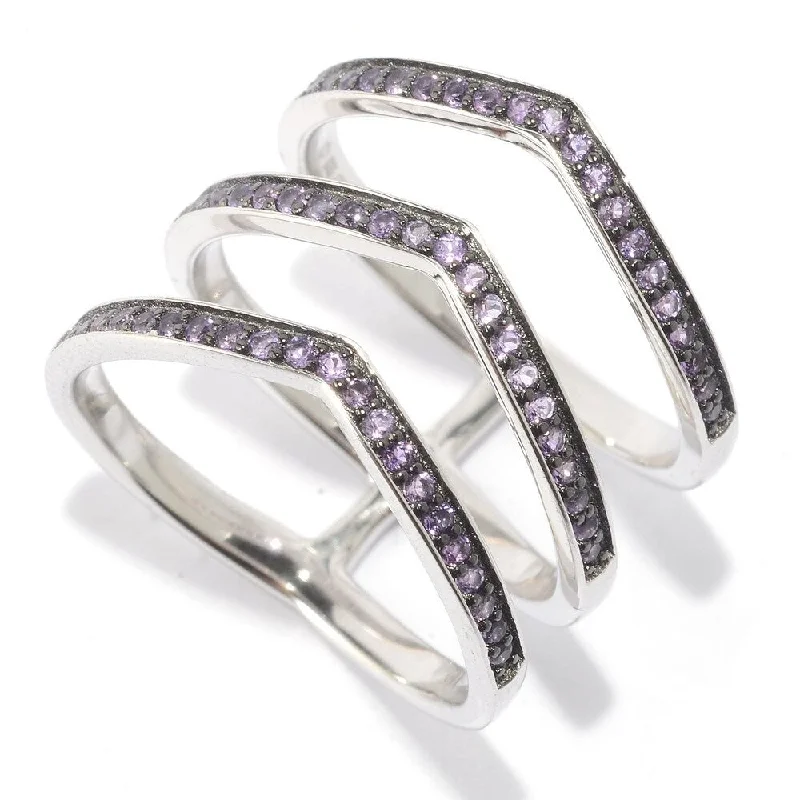 Tourmaline Gemstone Rings in a Multicolor ArrayRhodium Over Sterling Silver 0.3Ctw African Amethyst Chevron Ring