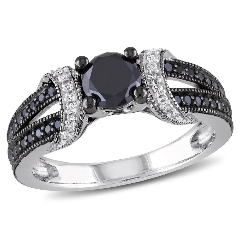 Diamond Rings with a Bezel - Set Center Stone for DurabilityMiadora Black Rhodium-plated 1ct TDW Black and White Diamond Fashion Ring