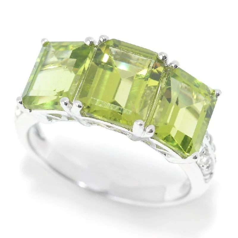 Sapphire Gemstone Rings in a Victorian - Inspired DesignSterling Silver Emerald Cut Peridot & White Topaz Ring