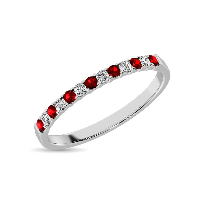 Emerald Gemstone Rings with Diamond - Encrusted HalosDiamond Machine Band 1/4 ct tw  Alternate Garnet and Diamond 14K White Gold