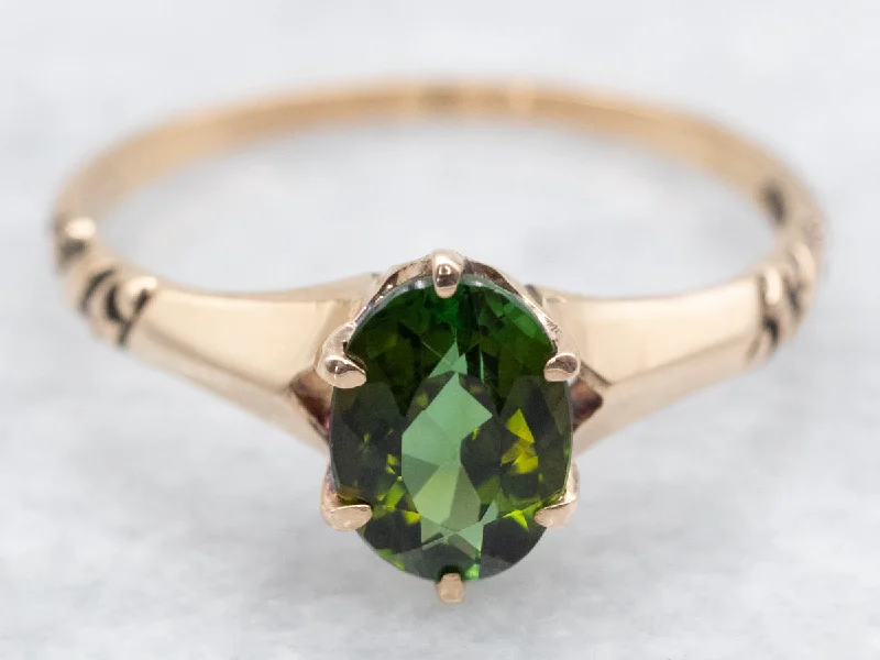 Jade Gemstone Rings with Intricate CarvingsAntique Gold Green Tourmaline Solitaire Ring