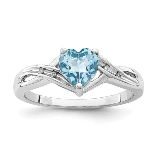 Moonstone Gemstone Rings with a Mysterious SheenSterling Silver Diamond & Light Swiss Blue Topaz Heart Ring