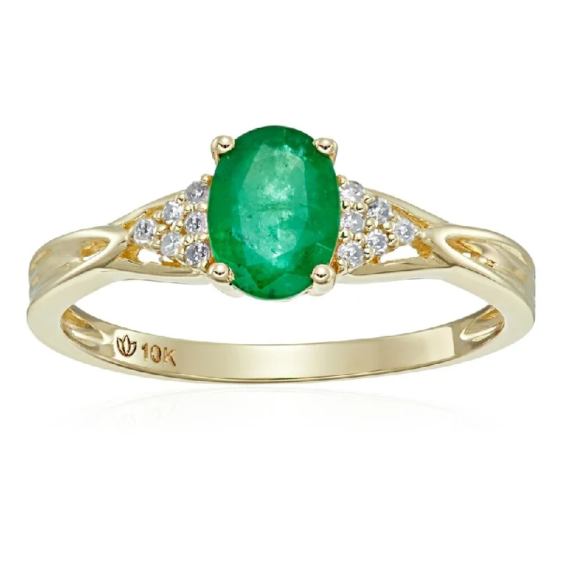 Lapis Lazuli Gemstone Rings with Gold - Leaf Inclusions10KT GOLD Emerald and Diamond Ring