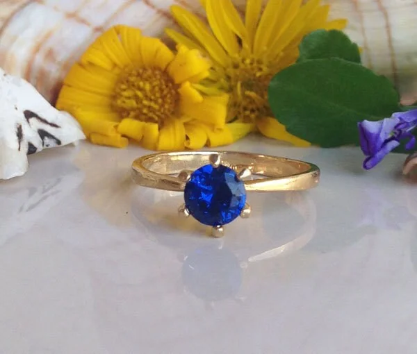 Agate Gemstone Rings with a Banded and Textured DesignBlue Sapphire Ring - September Birthstone - Solitaire Ring with Round Blue Sapphire Gemstone