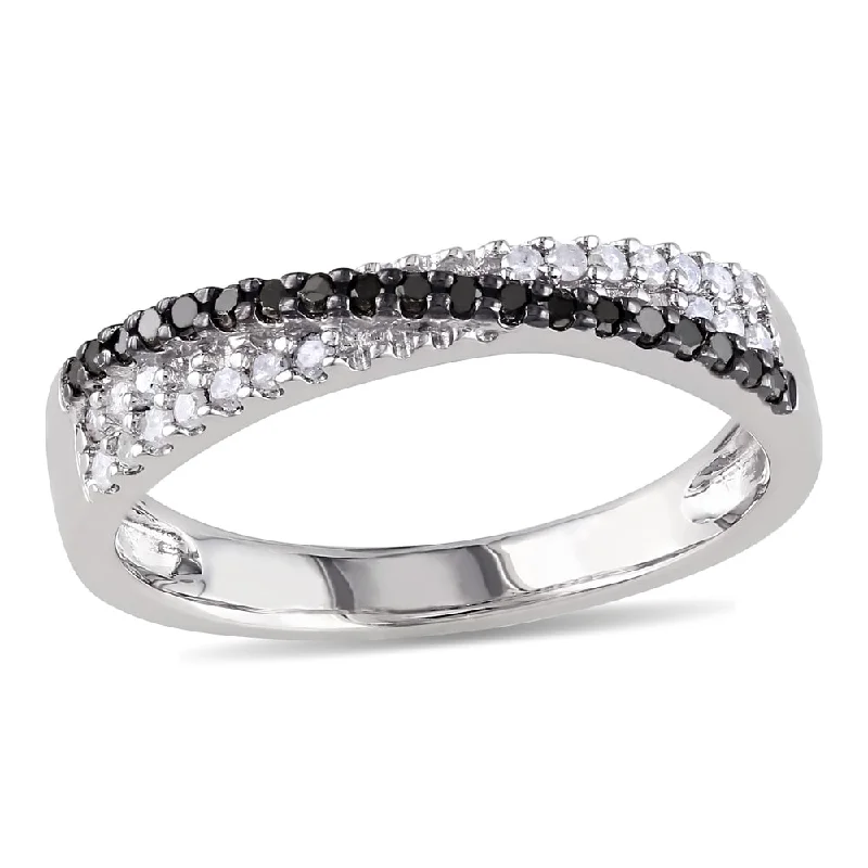 Diamond Rings with a Bezel - Set Center Stone for DurabilityMiadora Sterling Silver 1/4ct Black and White Diamond Crossover Ring