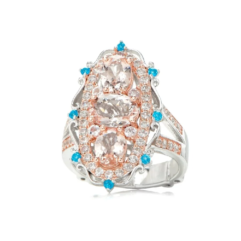 Topaz Gemstone Rings with a Faceted Cut and Shimmering EffectSterling Silver 3.25ctw Morganite & Gemstone Elongated Ring