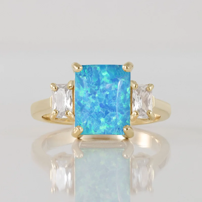 Citrine Gemstone Rings in a Modern Minimalist StyleBlue Opal Ring - October Birthstone - Statement Engagement Ring with Octagon Blue Opal and Clear Quartz Accents