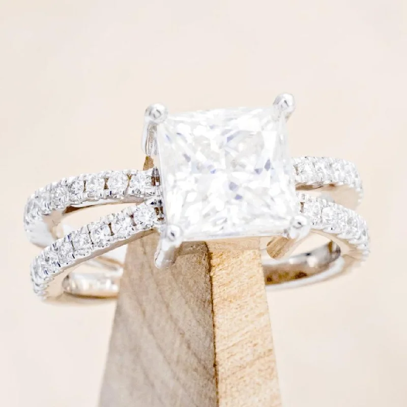 "ANASTASIA" - PRINCESS CUT MOISSANITE ENGAGEMENT RING WITH DIAMOND ACCENTS