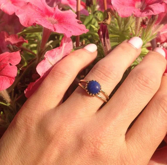 Citrine Gemstone Rings in a Modern Minimalist StyleBlue Lapis Ring - Simple Double Band Round Crown Ring with Lapis Lazuli Stone