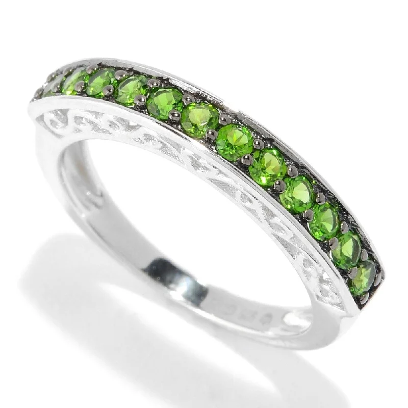 Peridot Gemstone Rings with a Floral - Motif BandRhodium Over Sterling Silver 0.45Ctw Chrome Diopside Ring