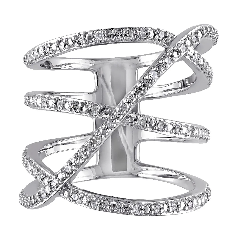 Three - Stone Diamond Rings with Princess - Cut DiamondsMiadora Sterling Silver 1/5ct TDW Diamond Crossover Highway Ring