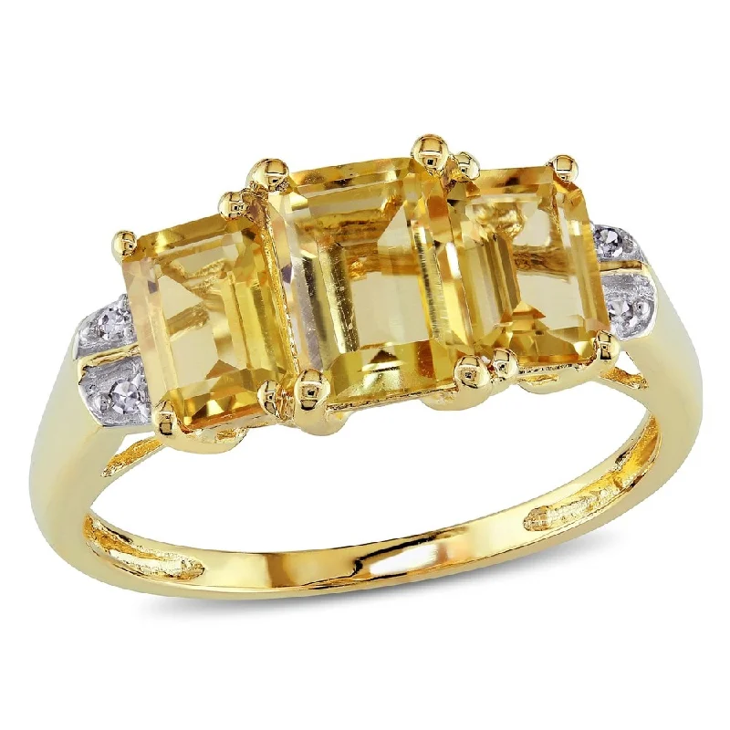 Diamond Rings with a Bezel - Set Center Stone for DurabilityMiadora 10k Yellow Gold Emerald-cut Citrine Diamond Ring