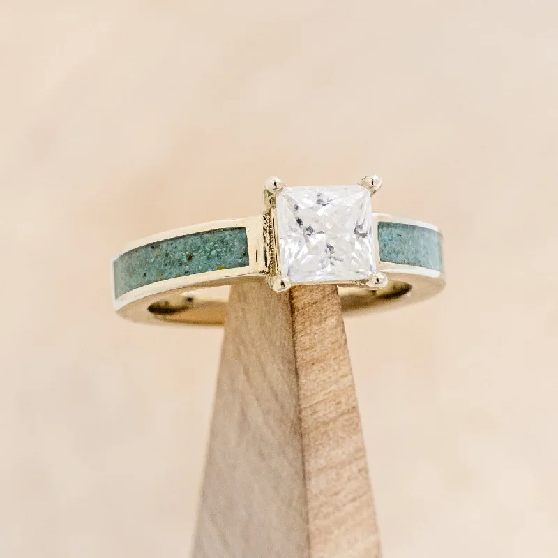 "EOTA" - PRINCESS CUT MOISSANITE ENGAGEMENT RING WITH SLEEPING BEAUTY TURQUOISE INLAYS