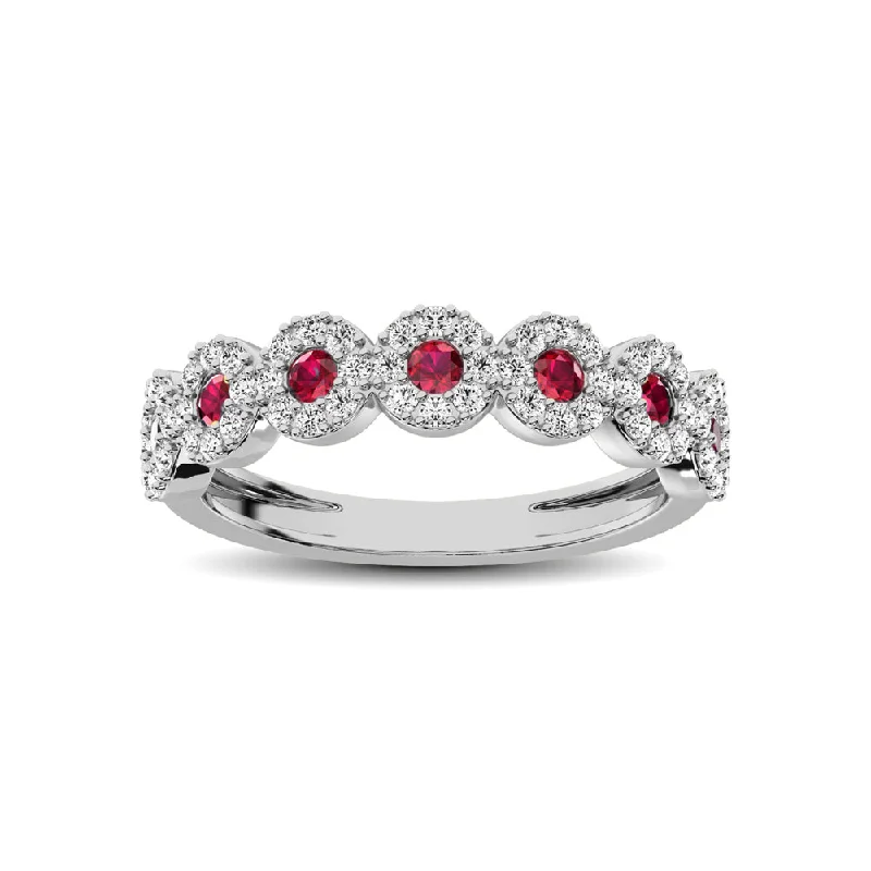 Citrine Gemstone Rings in a Modern Minimalist Style5/8 Ct.Tw. Diamond & Ruby Halo Half-Eternity Stackable Band