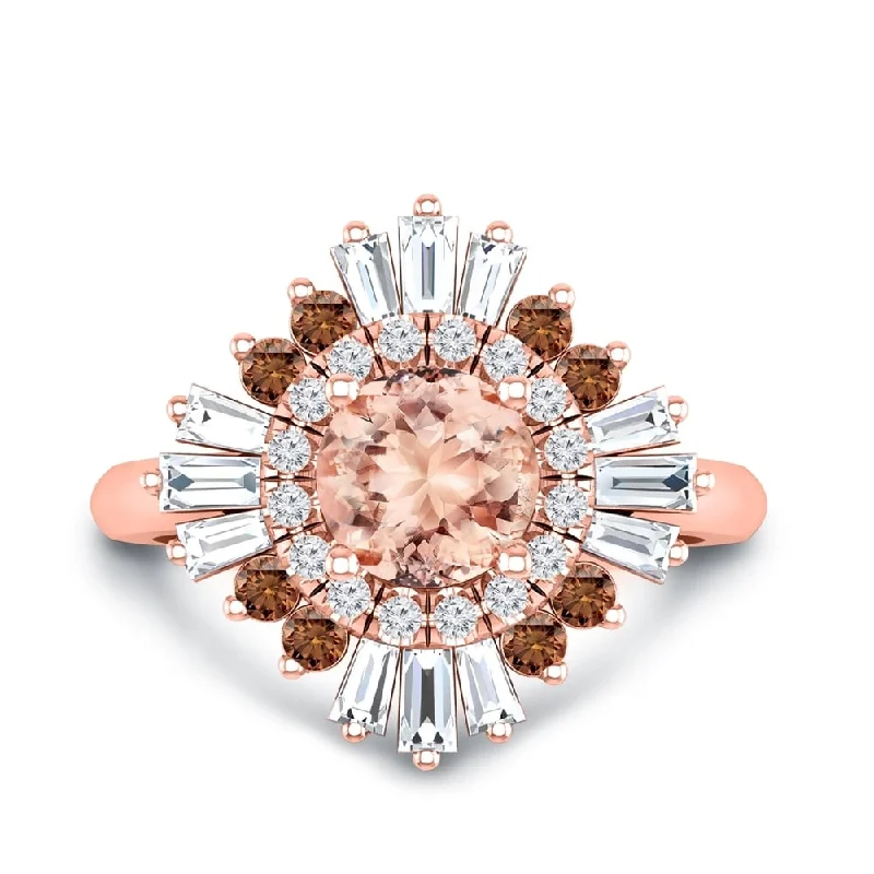 Vintage - Inspired Diamond Rings with Filigree WorkAuriya 14k Rose Gold Vintage Ballerina 1ct Morganite and 1ct Baguette Halo Diamond Engagement Ring