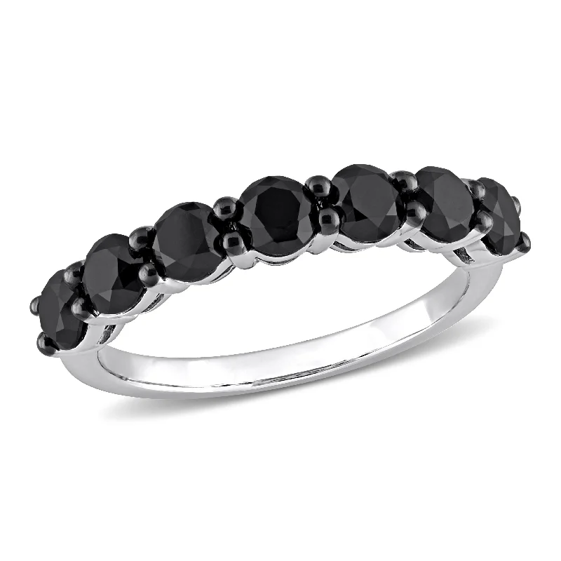 Diamond Rings with Sapphire and Ruby Accent StonesMiadora 1 3/4ct TDW Black Diamond Stackable Semi-Eternity Band Ring in 10k White Gold