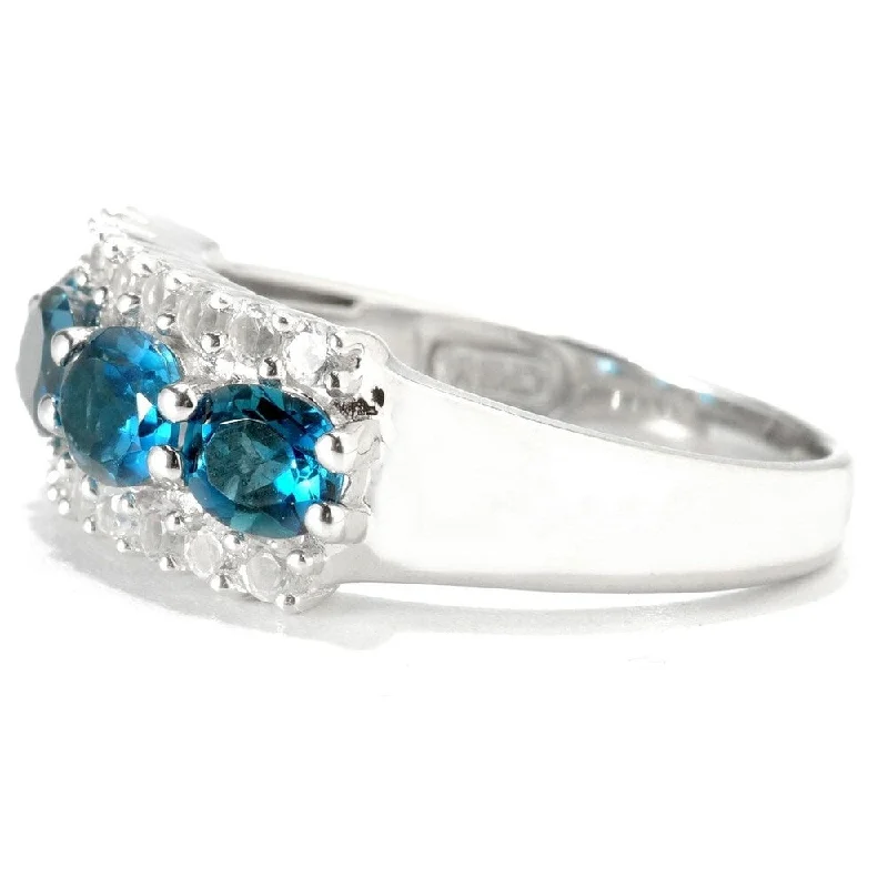 Emerald Gemstone Rings with Diamond - Encrusted HalosRhodium Over Ster Silver London Blue Topaz & White Topaz Ring