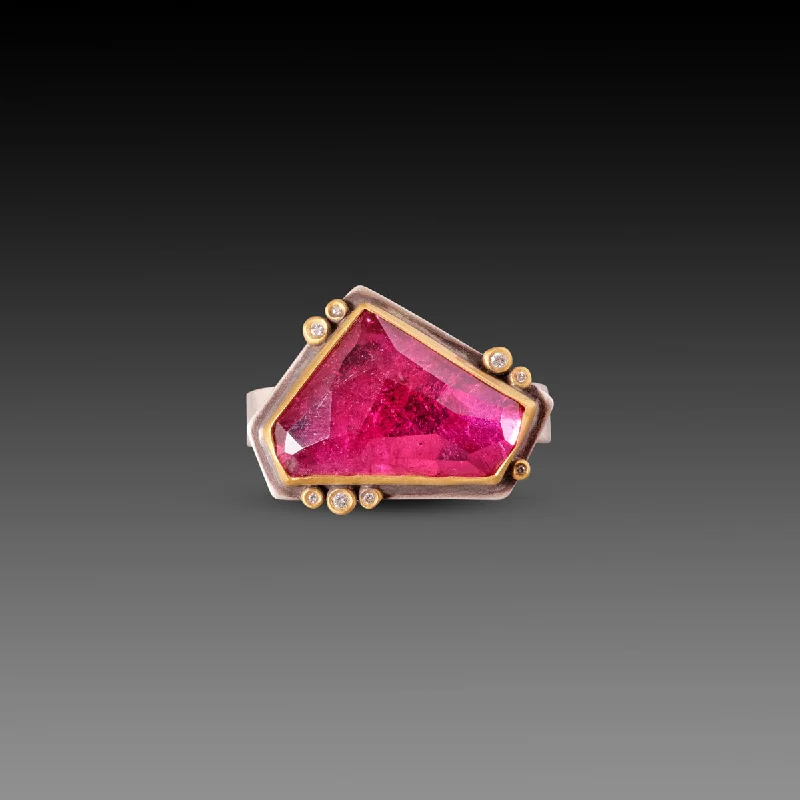 Emerald Gemstone Rings with Diamond - Encrusted HalosGeometric Pink Tourmaline Ring