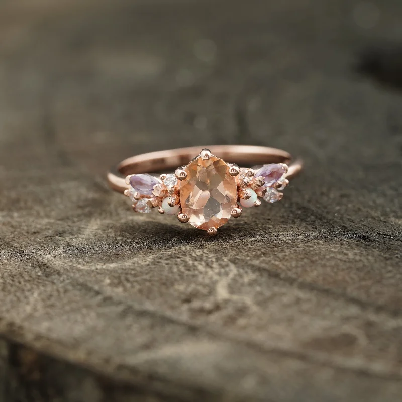 Emerald Gemstone Rings with Diamond - Encrusted HalosOval Cut Morganite Gemstone Sterling Silver Engagement Ring