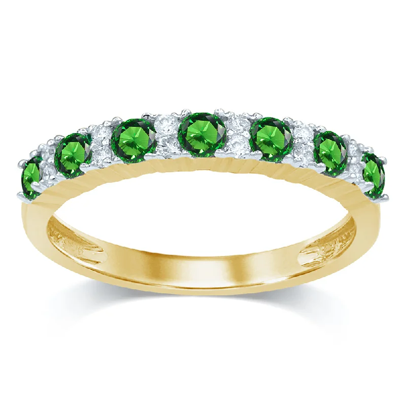 Peridot Gemstone Rings with a Floral - Motif Band14K 0.10CT DIAMOND EMERALD RING