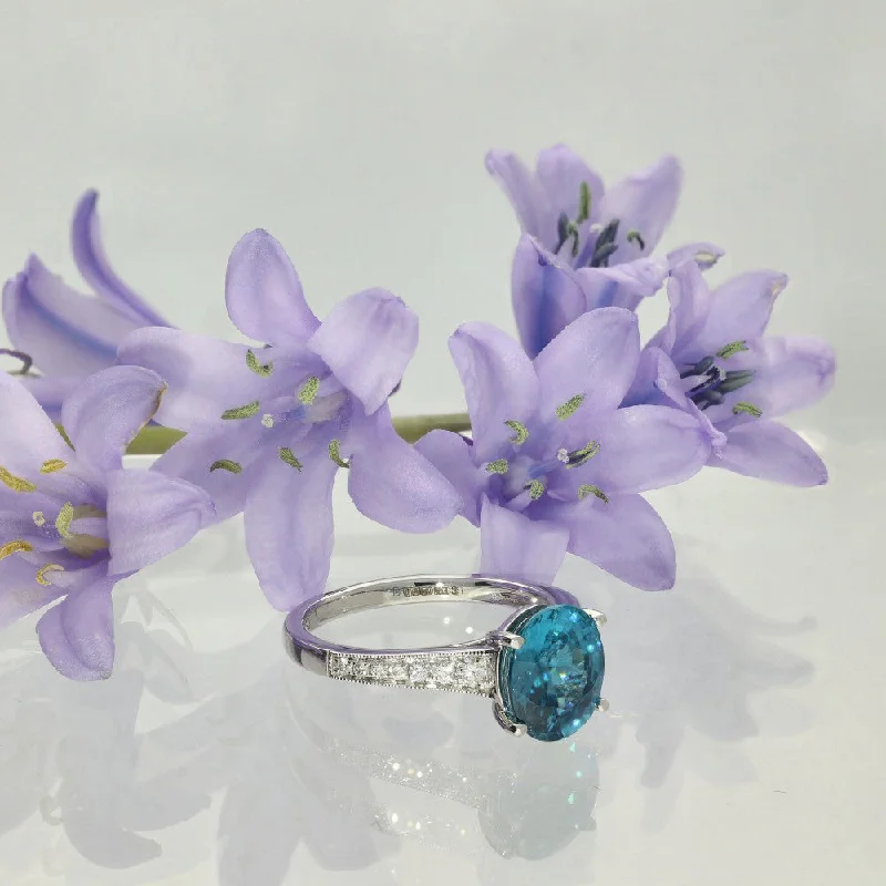 Moonstone Gemstone Rings with a Mysterious Sheen18ct White Gold Blue Zircon and Diamond Ring