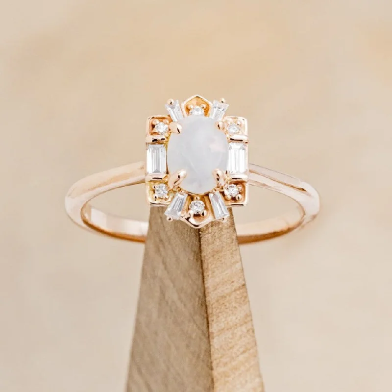 "CLEOPATRA" - OVAL OPAL ENGAGEMENT RING WITH DIAMOND ACCENTS