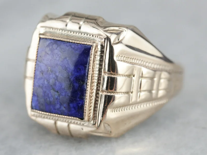 Amethyst Gemstone Rings with Sterling Silver Braided BandsMen's Retro Era Lapis Ring