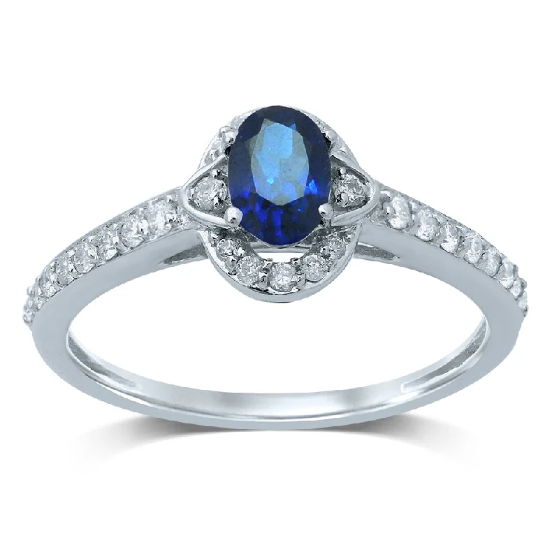 Garnet Gemstone Rings with a Vintage - Style Bezel Setting14K White Gold 0.25 Ct. Tw. Halo Oval Cut Blue Sapphire Diamond Ring