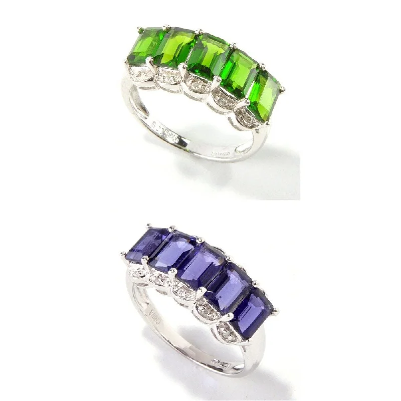 Alexandrite Gemstone Rings with a Chameleon - like Color ChangePlatinum over Sterling Silver 3 4/5ct Five Stone Band