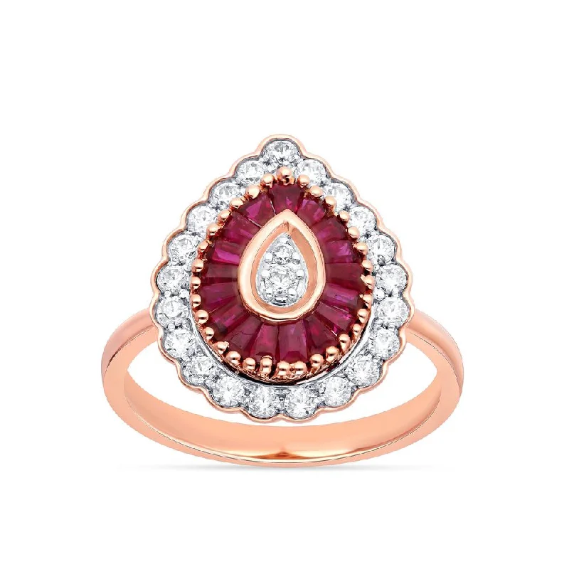 Jade Gemstone Rings with Intricate Carvings14K 0.37ctw Ruby And Diamond Pear Shape Ring