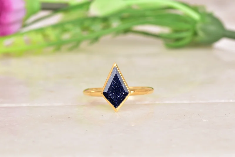 Lapis Lazuli Gemstone Rings with Gold - Leaf InclusionsKite Shaped Sandstone Ring