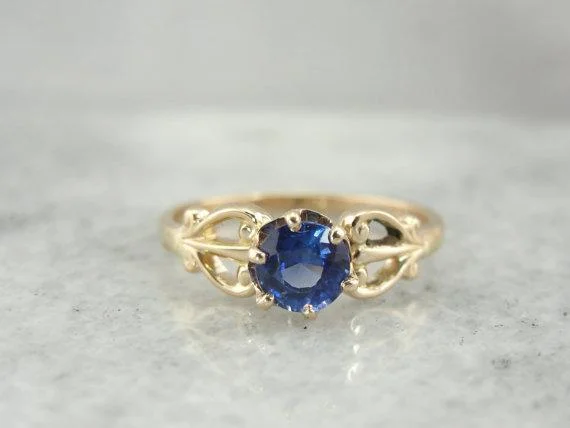 Lapis Lazuli Gemstone Rings with Gold - Leaf InclusionsBlue Sapphire in Vintage Rose Gold Setting