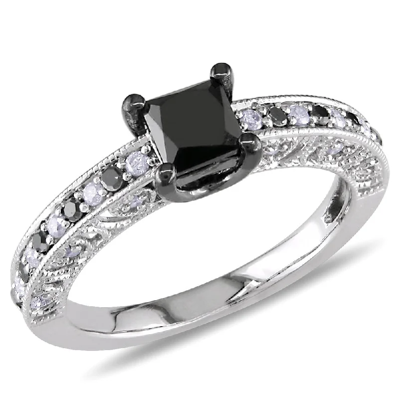 Art Deco - Style Diamond Rings with Geometric PatternsMiadora Sterling Silver 1ct TDW Black Princess-cut and White Diamond Ring