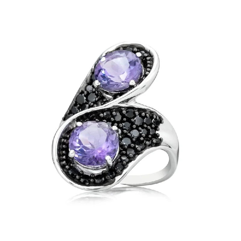 Alexandrite Gemstone Rings with a Chameleon - like Color Change925 Sterling Silver African Amethyst and Black Spinel Ring