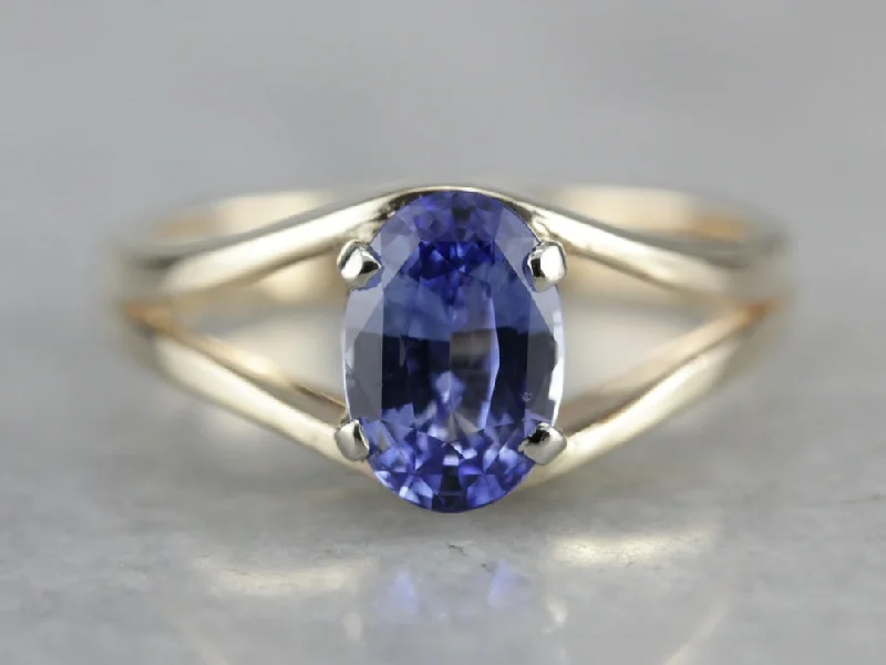 Tanzanite Gemstone Rings with Platinum Milgrain DetailingSapphire Solitaire Ring in Yellow Gold