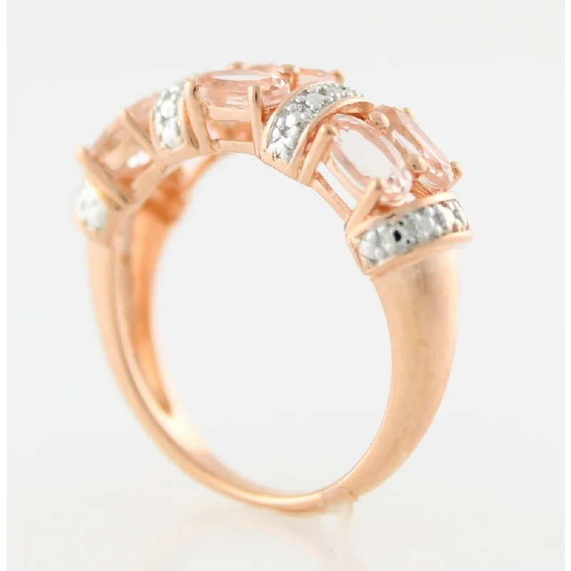 Aquamarine Gemstone Rings with a Nautical - Themed Setting18K Rose Gold Over Silver 1.34Ctw Morganite & Diamond Band Ring