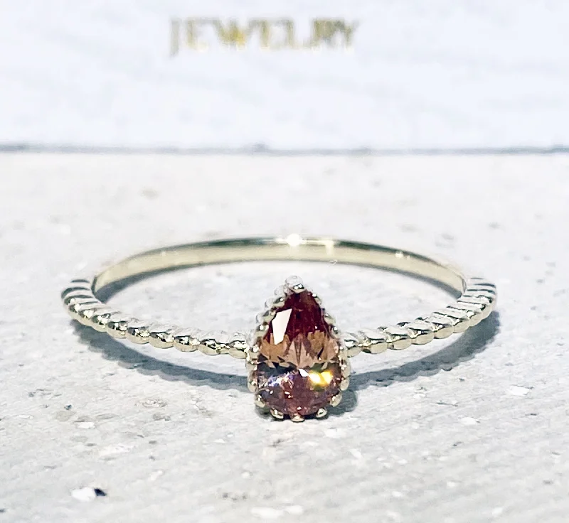 Morganite Gemstone Rings with Rose Gold AccentsCitrine Ring - November Birthstone - Delicate Stacking Ring with Pear-Shaped Citrine Stone