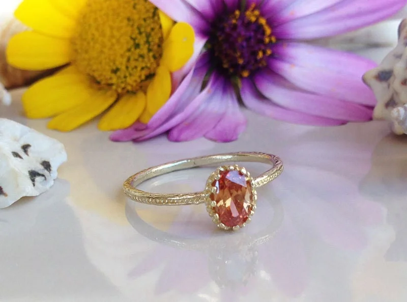 Moonstone Gemstone Rings with a Mysterious SheenCitrine Ring - November Birthstone - Delicate Hammered Ring with Oval Citrine Gemstone