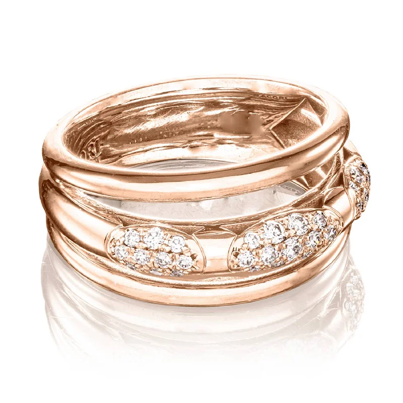 Rose Gold Diamond Rings with Heart - Shaped Side Stones360° Stacked Ring