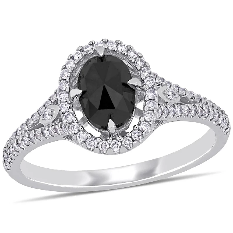 Two - Tone Diamond Rings in Yellow and White GoldMiadora 14k White Gold 1 1/4ct TDW Black and White Diamond Oval Halo Engagement Ring