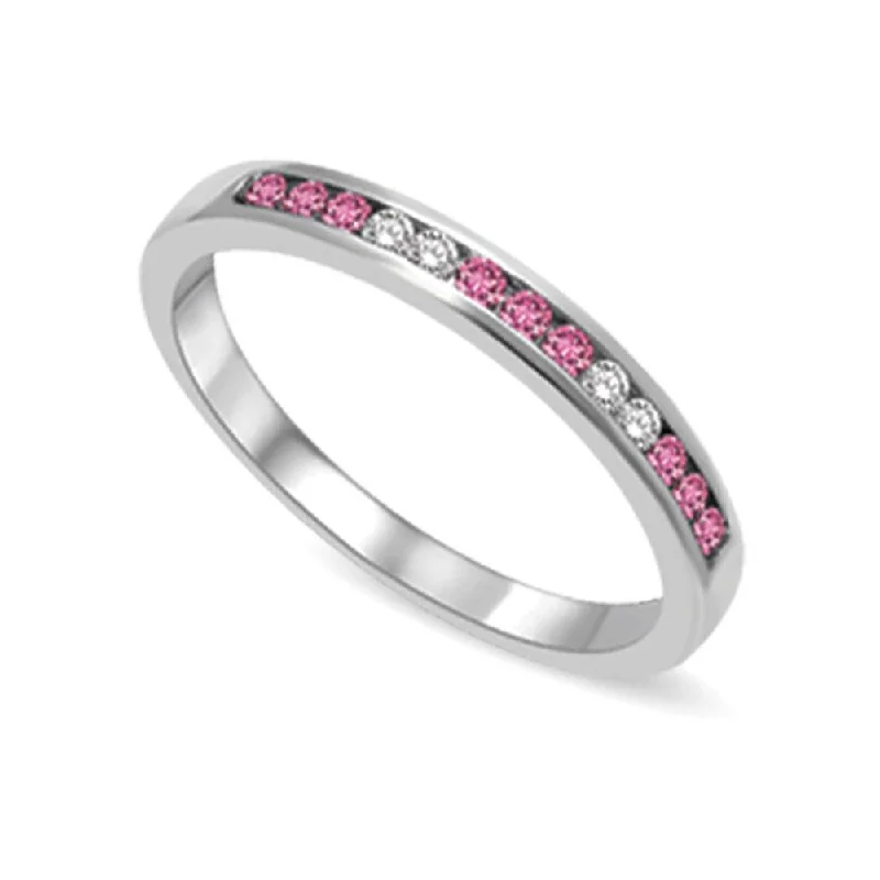 Tourmaline Gemstone Rings in a Multicolor Array14K White Gold 1/5 Ctw Pink Sapphire & Diamond Machine Band