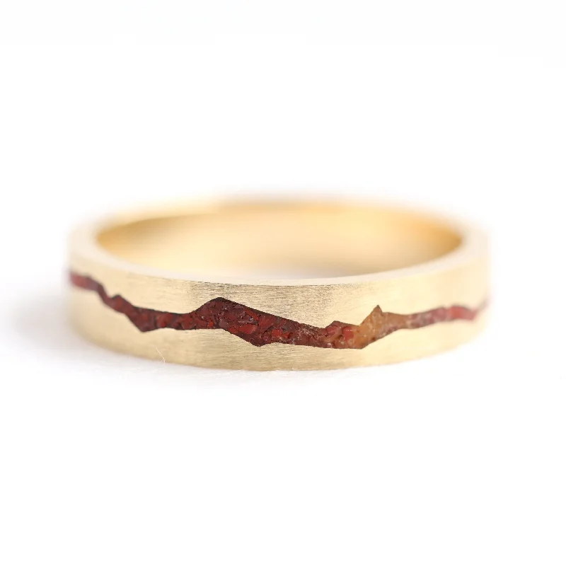 Garnet Gemstone Rings with a Vintage - Style Bezel SettingRowan Red Jasper Mountain Inlay Band