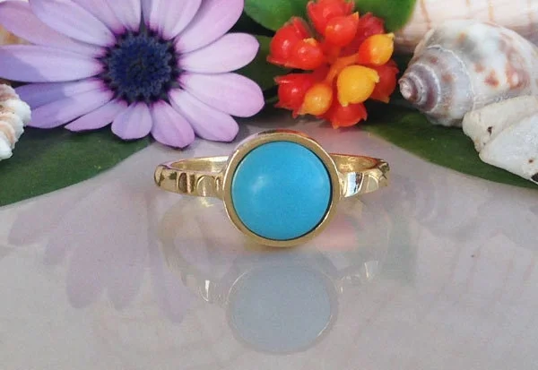 Tourmaline Gemstone Rings in a Multicolor ArrayBlue Turquoise Ring - December Birthstone - Simple Ring with Round Blue Turquoise Gemstone