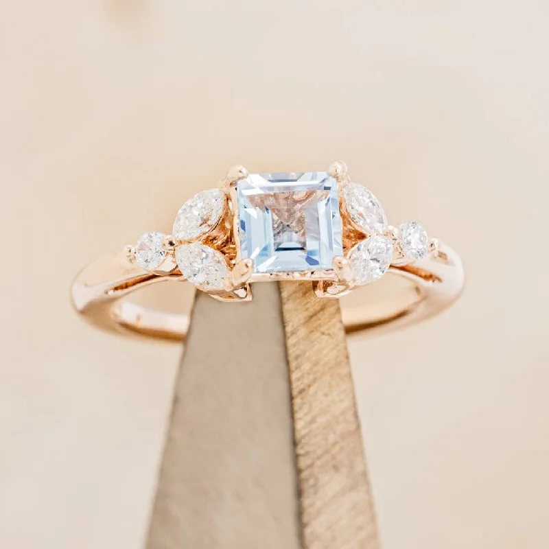 "BLOSSOM" - PRINCESS-CUT AQUAMARINE ENGAGEMENT RING WITH DIAMOND ACCENTS