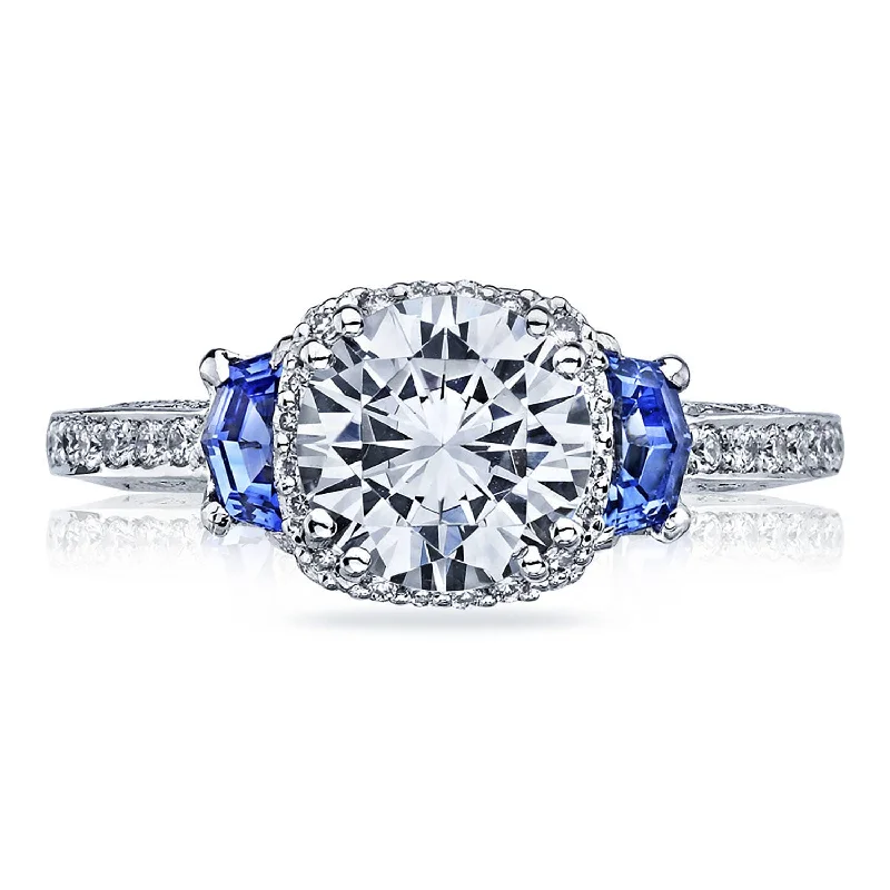 Halo - Style Diamond Rings with Smaller Accent DiamondsRound with Cushion Bloom 3-Stone Engagement Ring