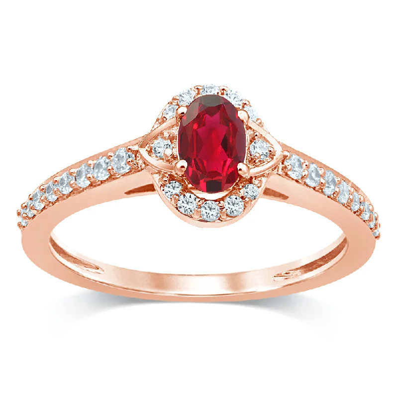 Ruby Gemstone Rings with Intricate Gold Filigree Settings14K Rose Gold 0.25 Ct. Tw Oval Cut Ruby And Diamond Ring