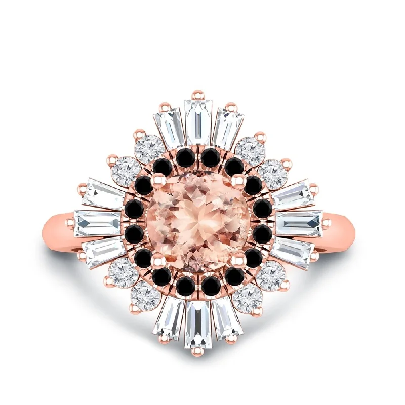 Halo - Style Diamond Rings with Smaller Accent DiamondsAuriya 14k Rose Gold Vintage Ballerina 1ct Morganite and 1ct Baguette Halo Black Diamond Engagement Ring