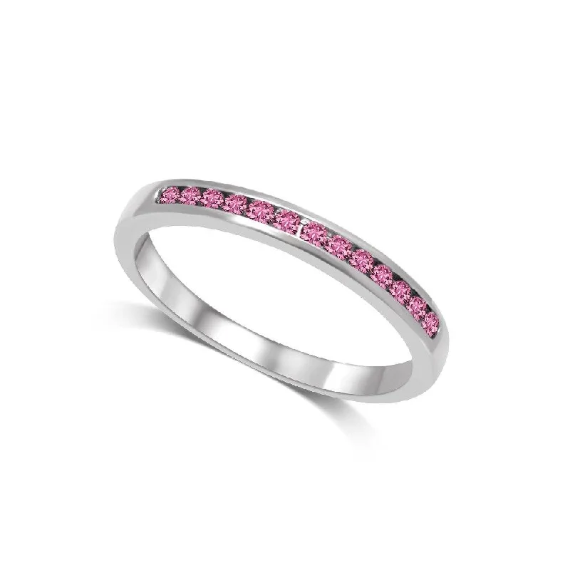 Topaz Gemstone Rings with a Faceted Cut and Shimmering Effect14K White Gold 1/5 Ctw Pink Sapphire Machine Band