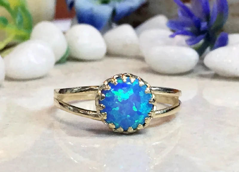 Tourmaline Gemstone Rings in a Multicolor ArrayBlue Opal Ring - October Birthstone - Blue Opal Simple Double Band Round Crown Ring